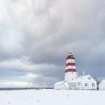 冬のアルネス灯台　ノルウェーの冬の風景