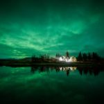 アイスランドのオーロラ　アイスランドの風景