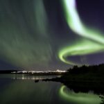 アイスランドのオーロラ　レイキャビク郊外の風景