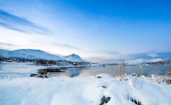 冬のノルウェー海　沿岸の風景　ノルウェーの風景