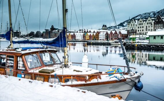 冬のベルゲンの風景　ノルウェーの風景