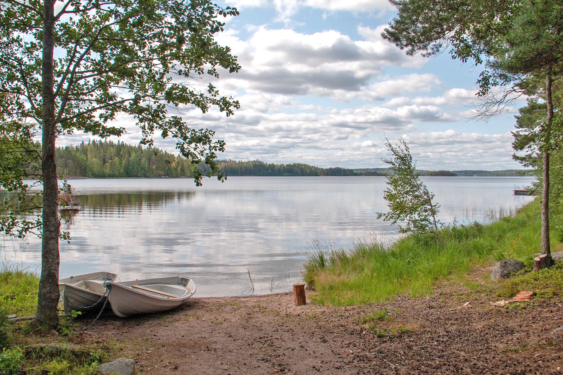 フィンランド　夏の湖と森の風景