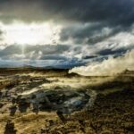 ミーヴァトン近くの地熱地帯　アイスランドの風景