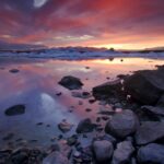 夕暮れのヨークルスアゥルロゥン 　アイスランドの風景