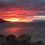 春の夕暮れの風景　アイスランドの春の風景
