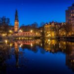 夜のウプサラの風景　スウェーデンの風景