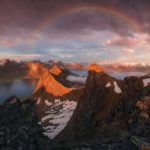 セニヤ島の夕焼けと虹　ノルウェーの風景