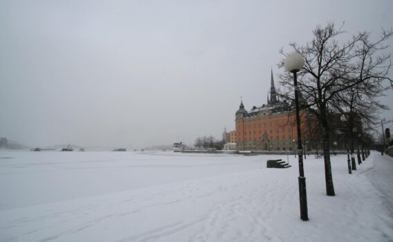 雪の舞う二月のストックホルムの風景　スウェーデンの冬の風景