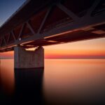 夕暮れのエーレスンド橋（オーレスン橋、オースレンリンク）　エーレスンド海峡　デンマークの風景