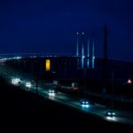 夜のオーレスン橋　デンマークの風景