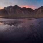 夕方のヴェストラホルン山　アイスランドの風景