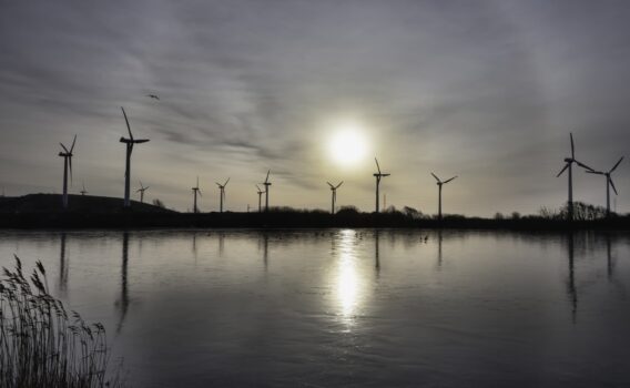 ワッデン海沿岸の風力発電の風景　デンマークの風景
