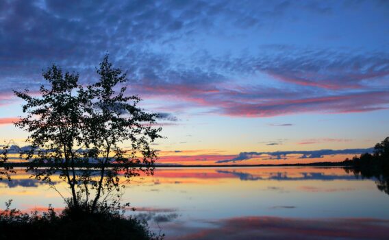 白夜の風景　イナリ湖　フィンランドの夏の風景