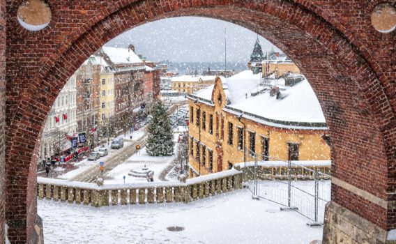 冬のヘルシンボリの町並み　スウェーデンの冬の風景